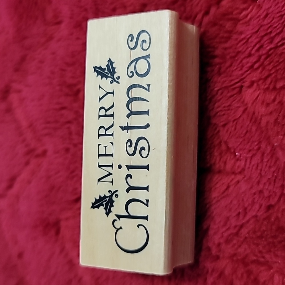 Merry Christmas Phrase Wooden Rubber Stamp